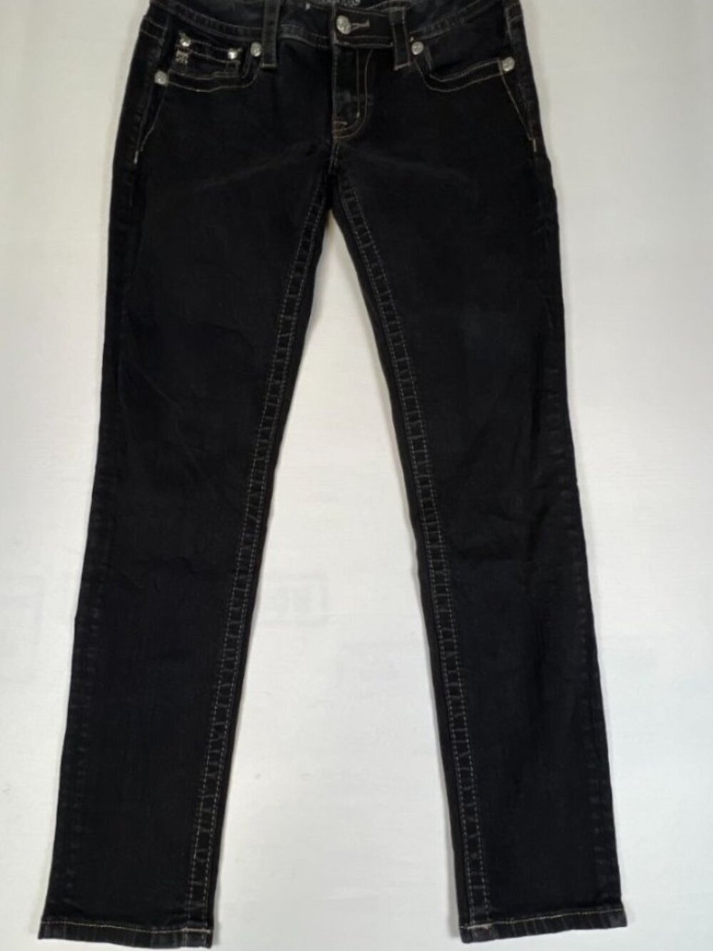Miss Me Jeans Womens 29 Black Skinny Embellished Sequins Stretch Denim Pants